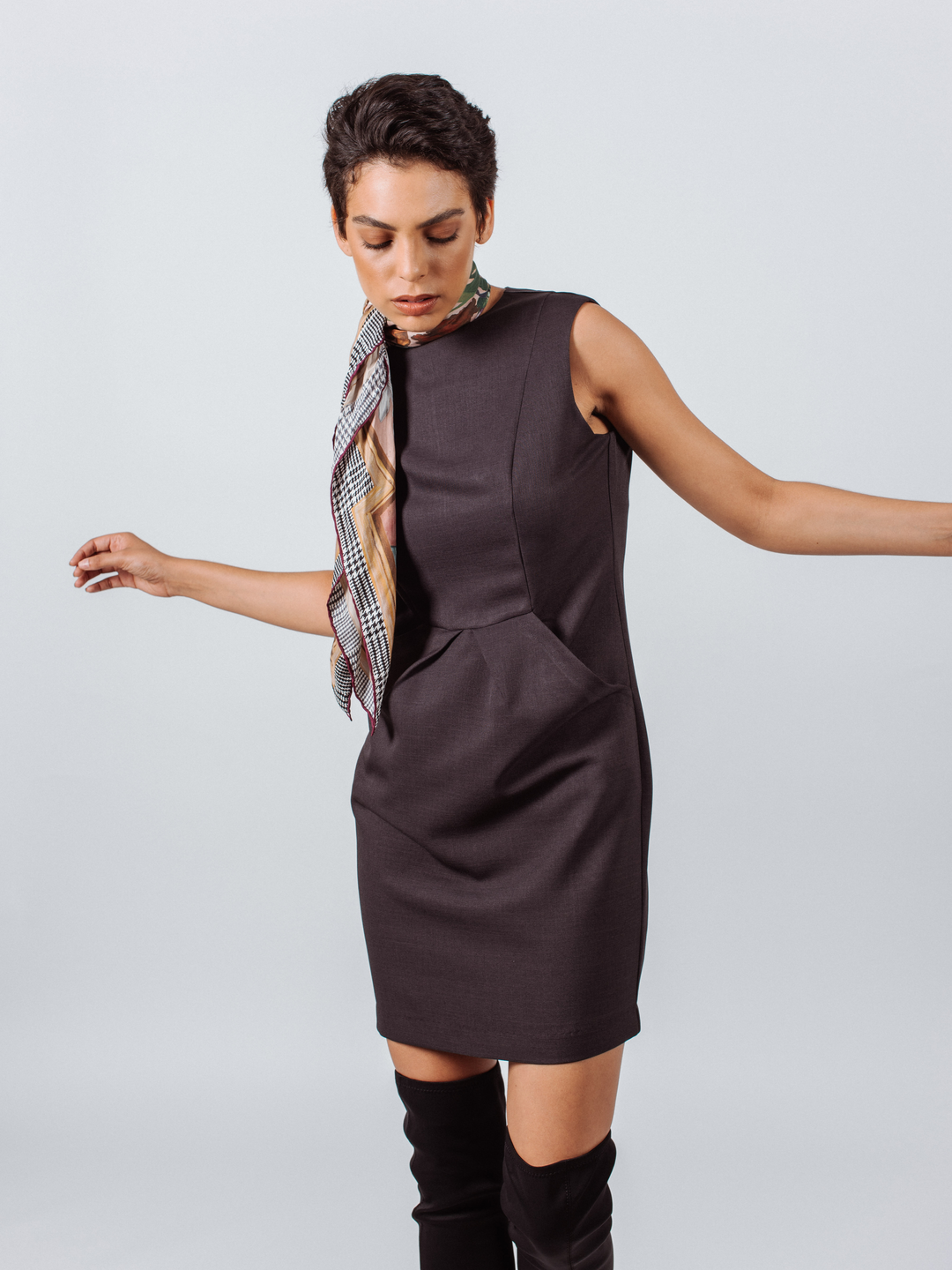 Italian Wool Dress Pleated with Pockets