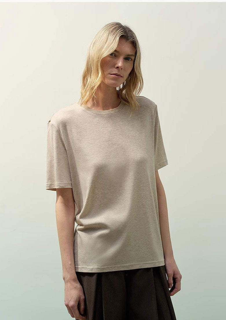 Loose Fit Cashmere Round Neck Short Sleeve Top 'Soft Cloud'