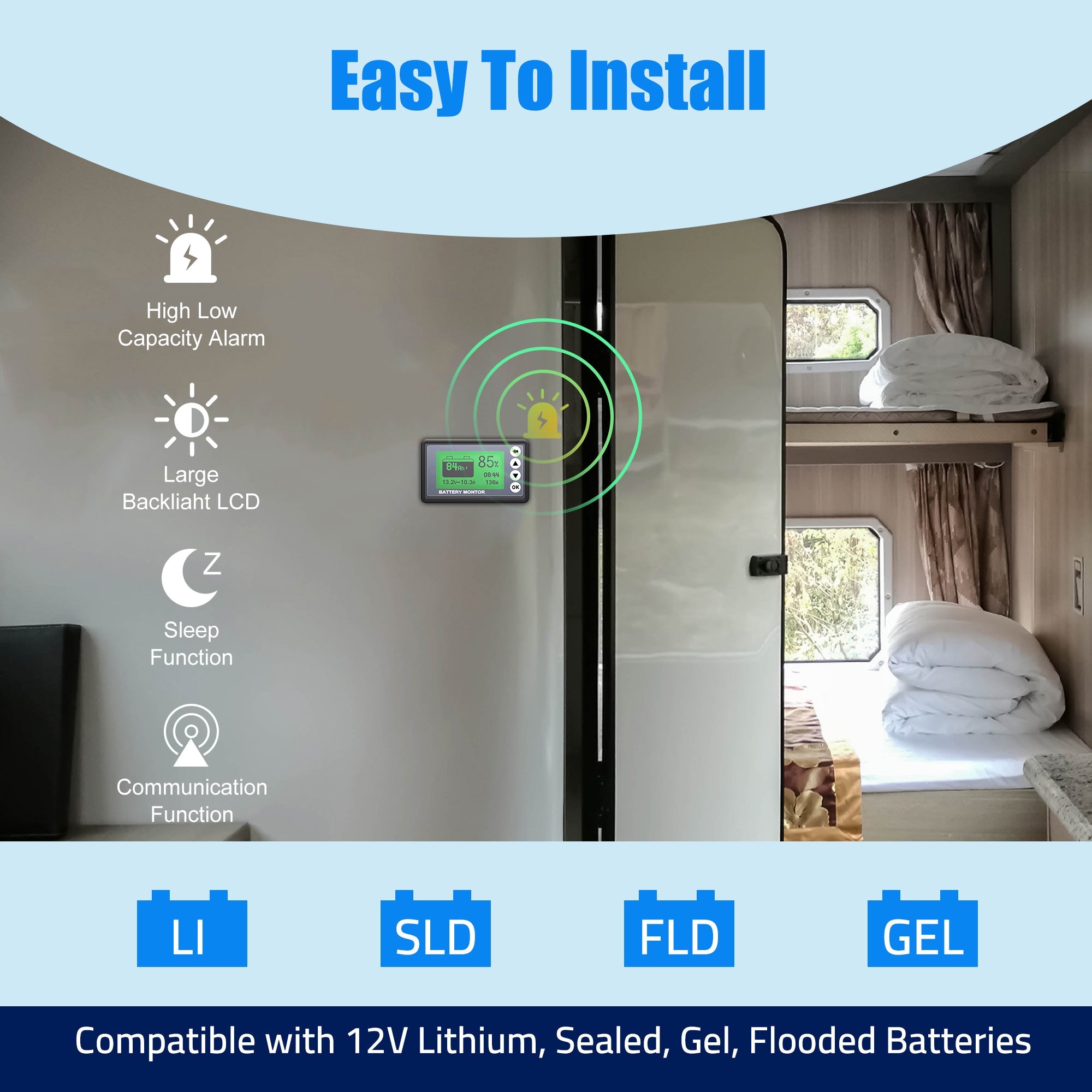 10V-120V 500A Battery Monitor High and Low Voltage Programmable Alarm