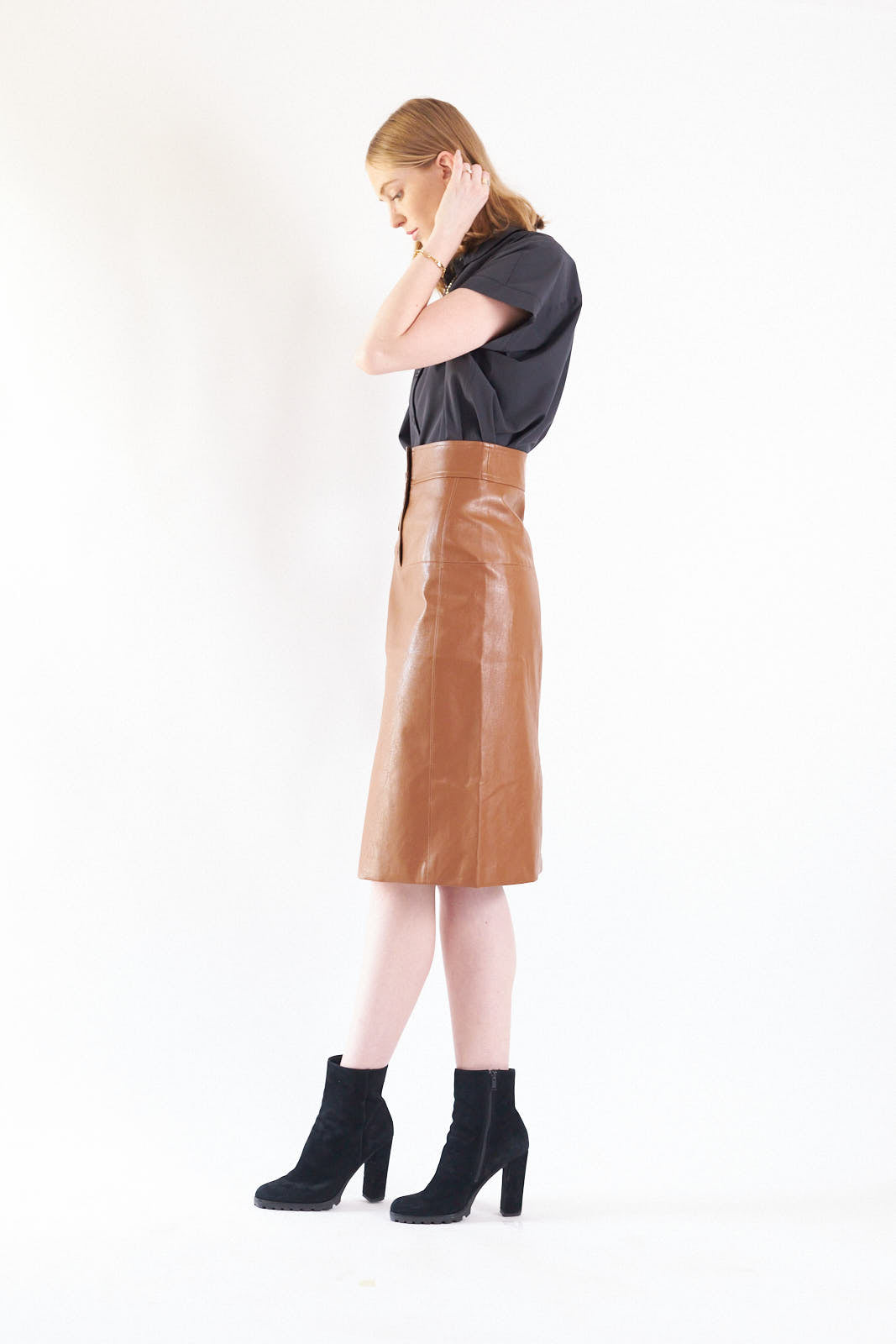 Power Woman Dark Hazel Leather Skirt