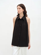 Stand-Up Collar Sleeveless Striped Shirt 'Poland Island' Pure Cotton