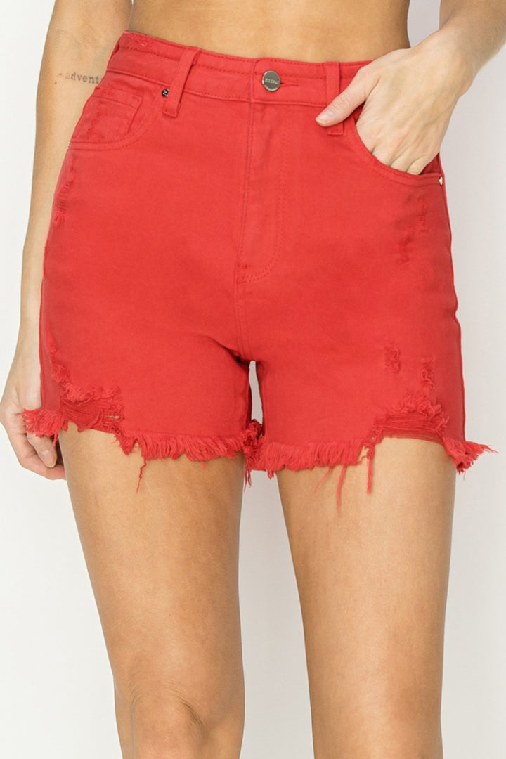 Fiesta High Rise Distressed Denim Shorts