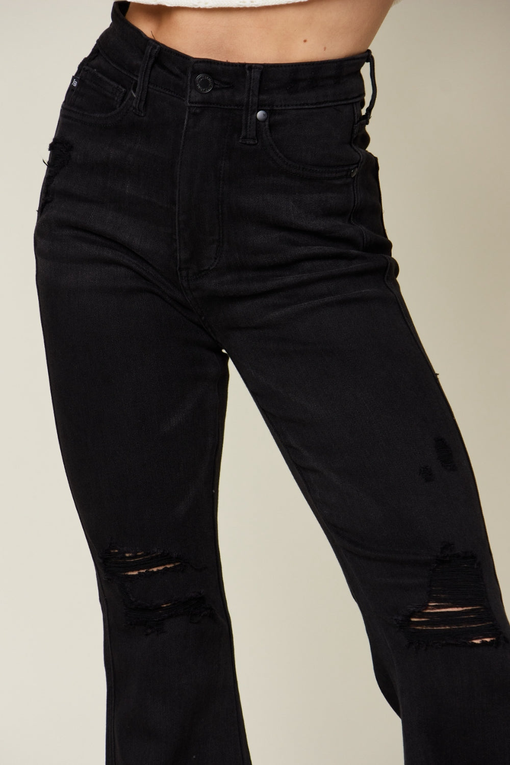 Black Full Size High Waist Distressed Flare Jeans