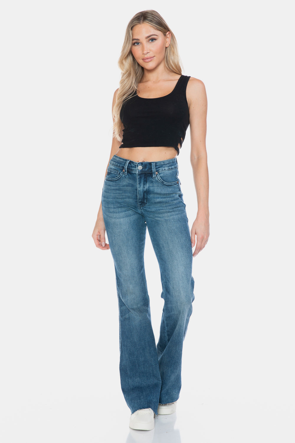 Tummy Control Cut Hem Flare Jeans