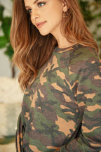 Brushed Camouflage Top and Joggers Set with Self Tie