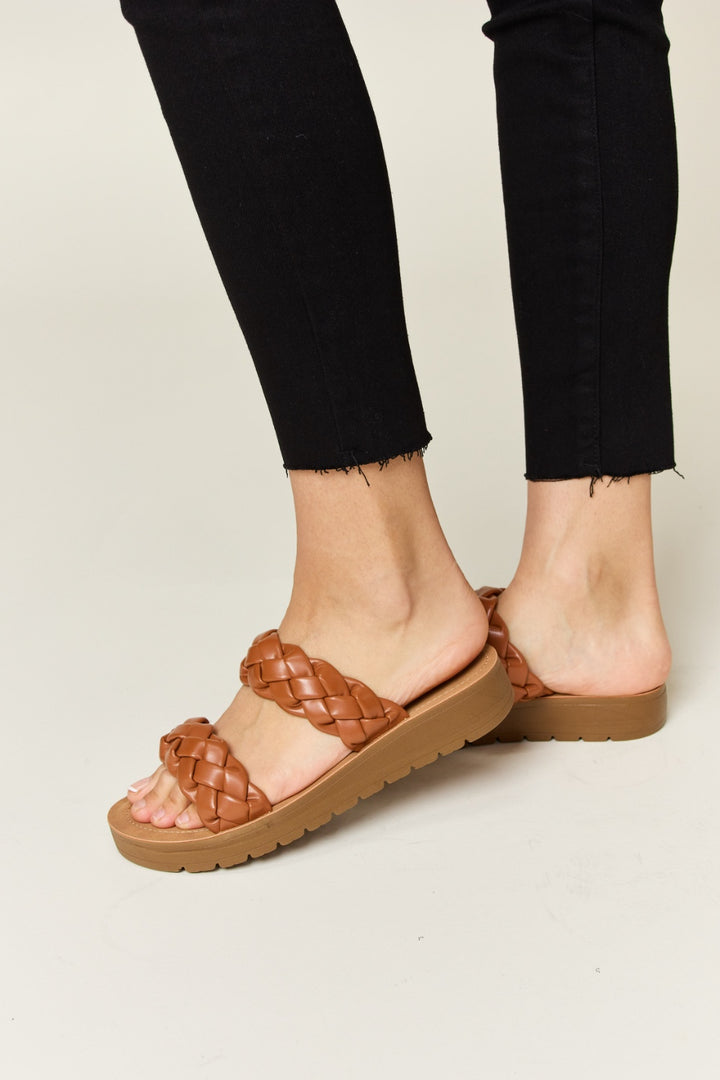 Whiskey Brown Woven Dual Band Platform Sandals