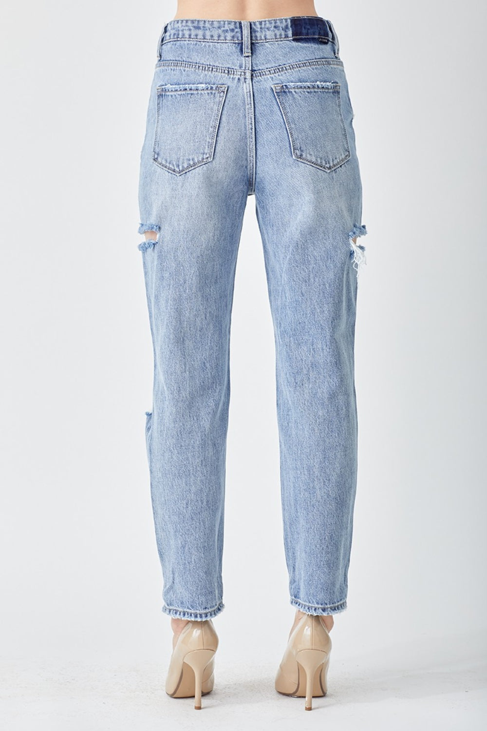 Light Blue Distressed Slim Cropped Jeans