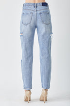 Light Blue Distressed Slim Cropped Jeans