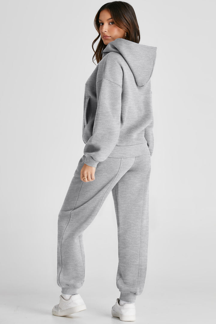 Hoodie and Pants Active Outfit Set Light Grey