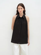 Stand-Up Collar Sleeveless Striped Shirt 'Poland Island' Pure Cotton