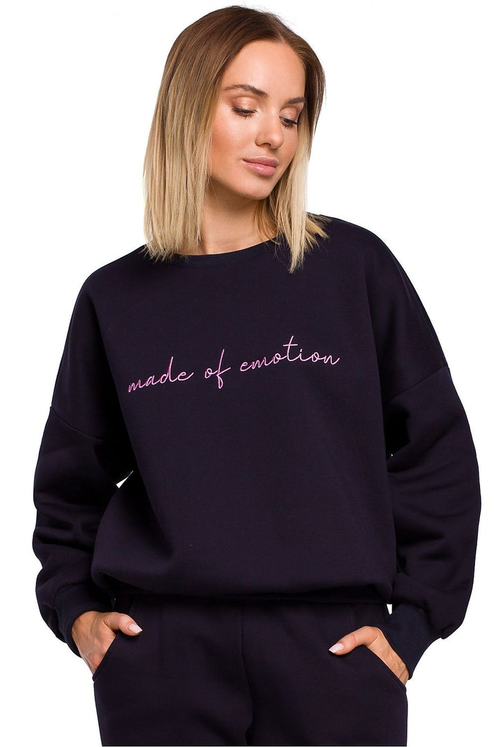 Navy Blue Sweatshirt with Embroidery