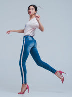Skinny Jeans with Side Seam Stripes