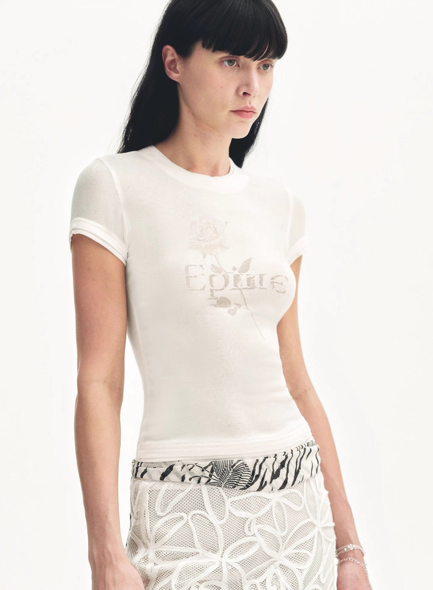 Tencel Acetate Fake Two-Piece Slim Fit Straight Shoulder T-Shirt 'Memory Navigation'