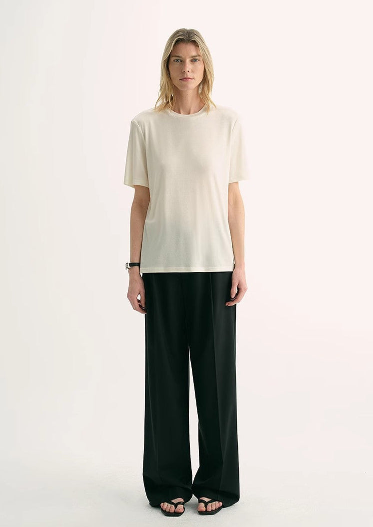 Loose Fit Cashmere Round Neck Short Sleeve Top 'Soft Cloud'