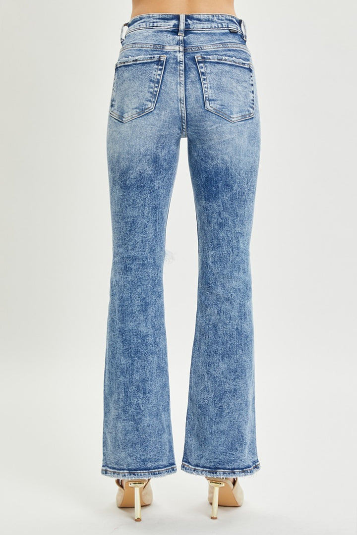 Acid Wash Full Size High Rise Distressed Flare Jeans