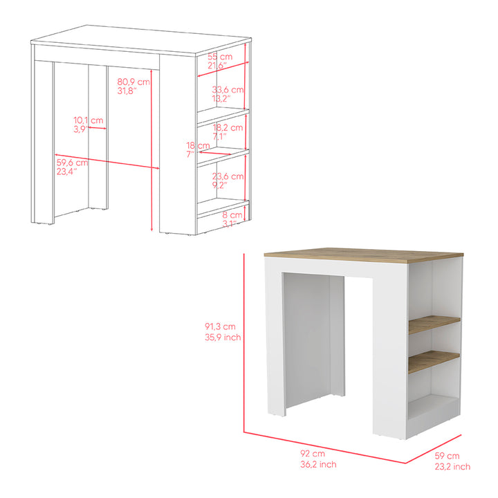 Kitchen Island with 3 Side Shelves Doyle White/Light Oak