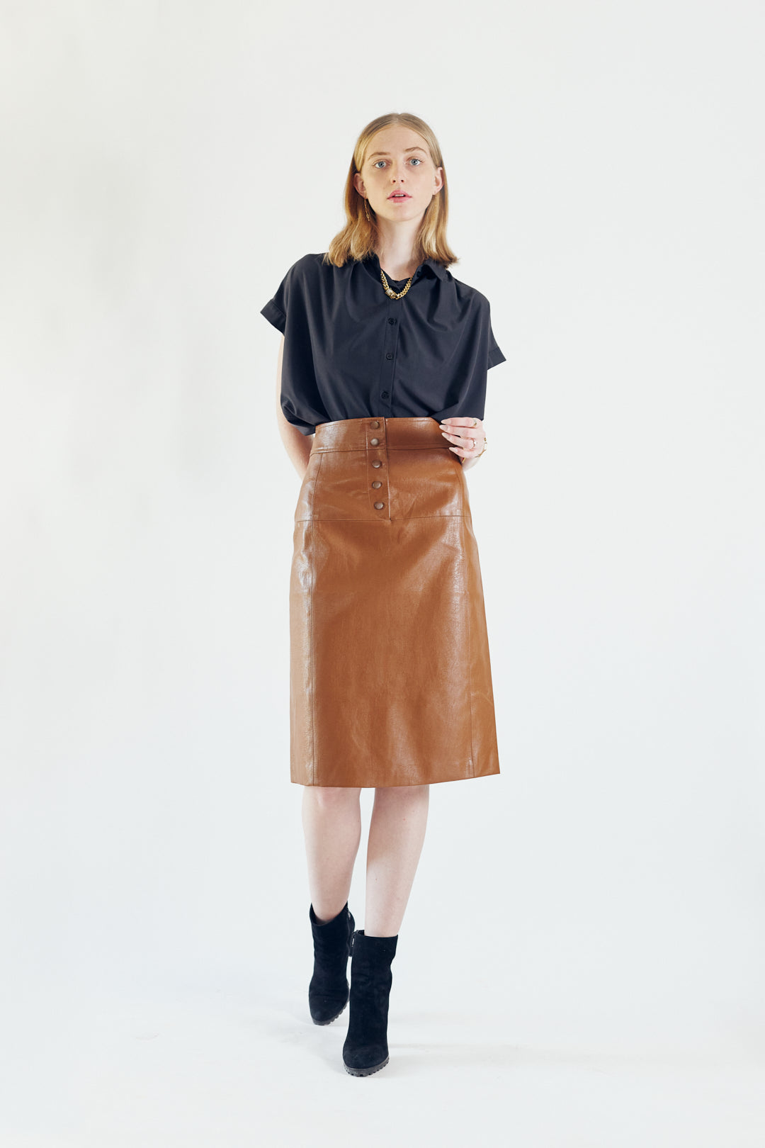 Power Woman Dark Hazel Leather Skirt