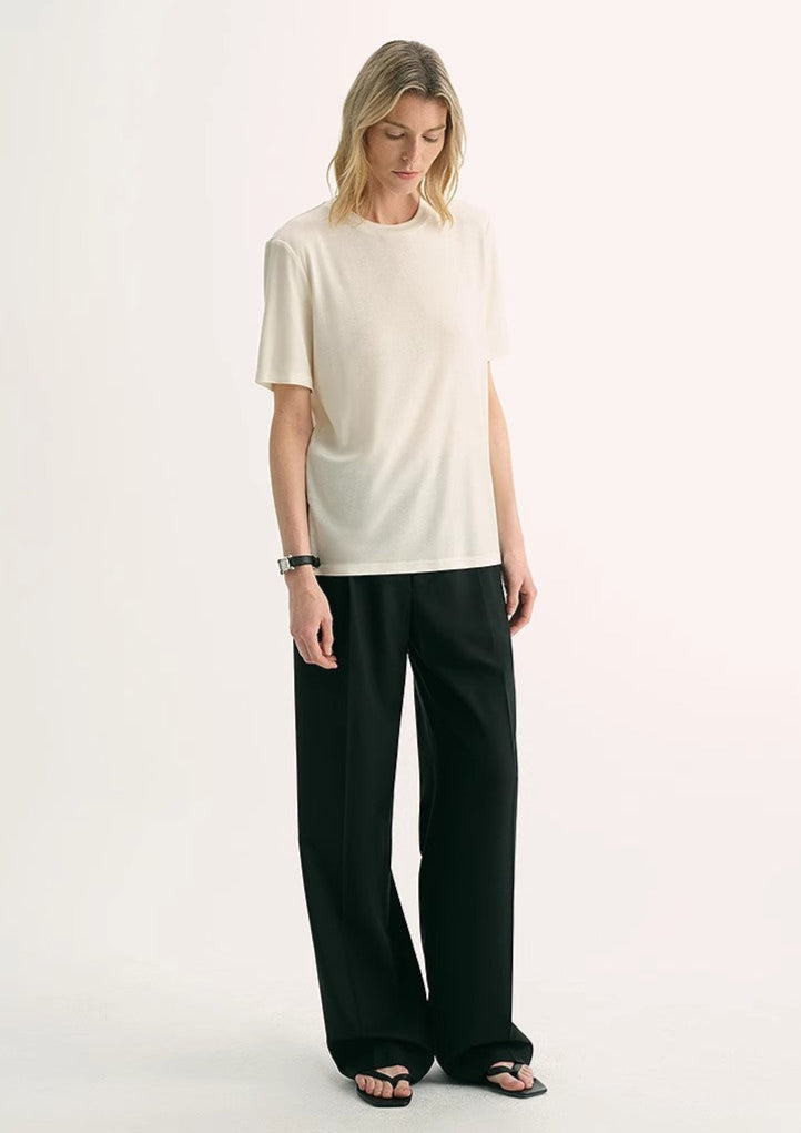 Loose Fit Cashmere Round Neck Short Sleeve Top 'Soft Cloud'