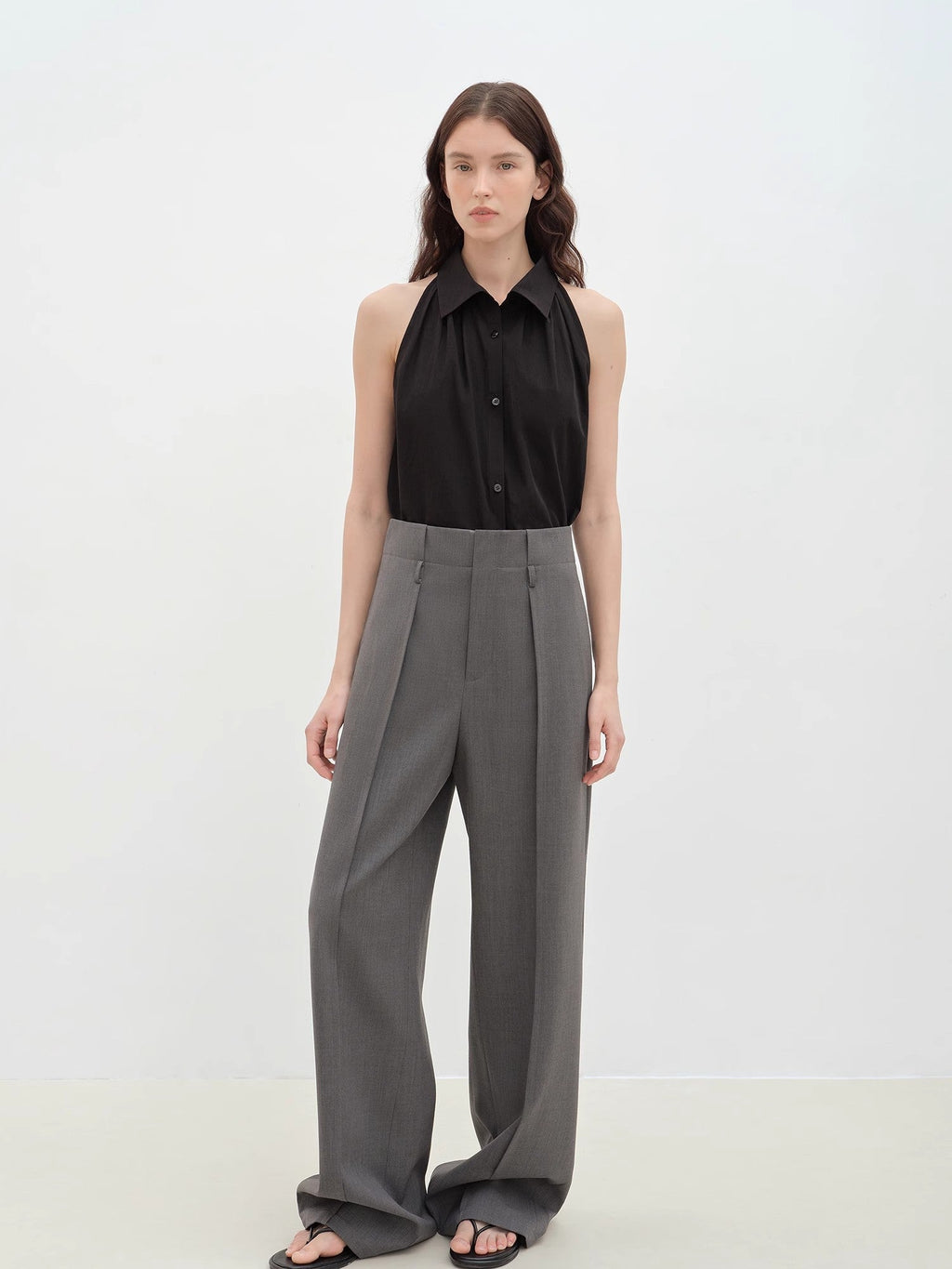 Stand-Up Collar Sleeveless Striped Shirt 'Poland Island' Pure Cotton