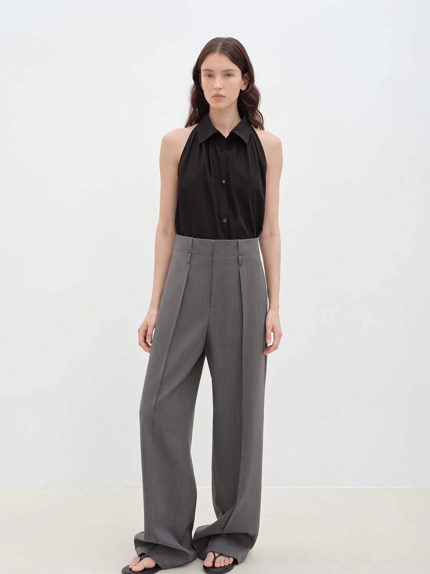 Stand-Up Collar Sleeveless Striped Shirt 'Poland Island' Pure Cotton