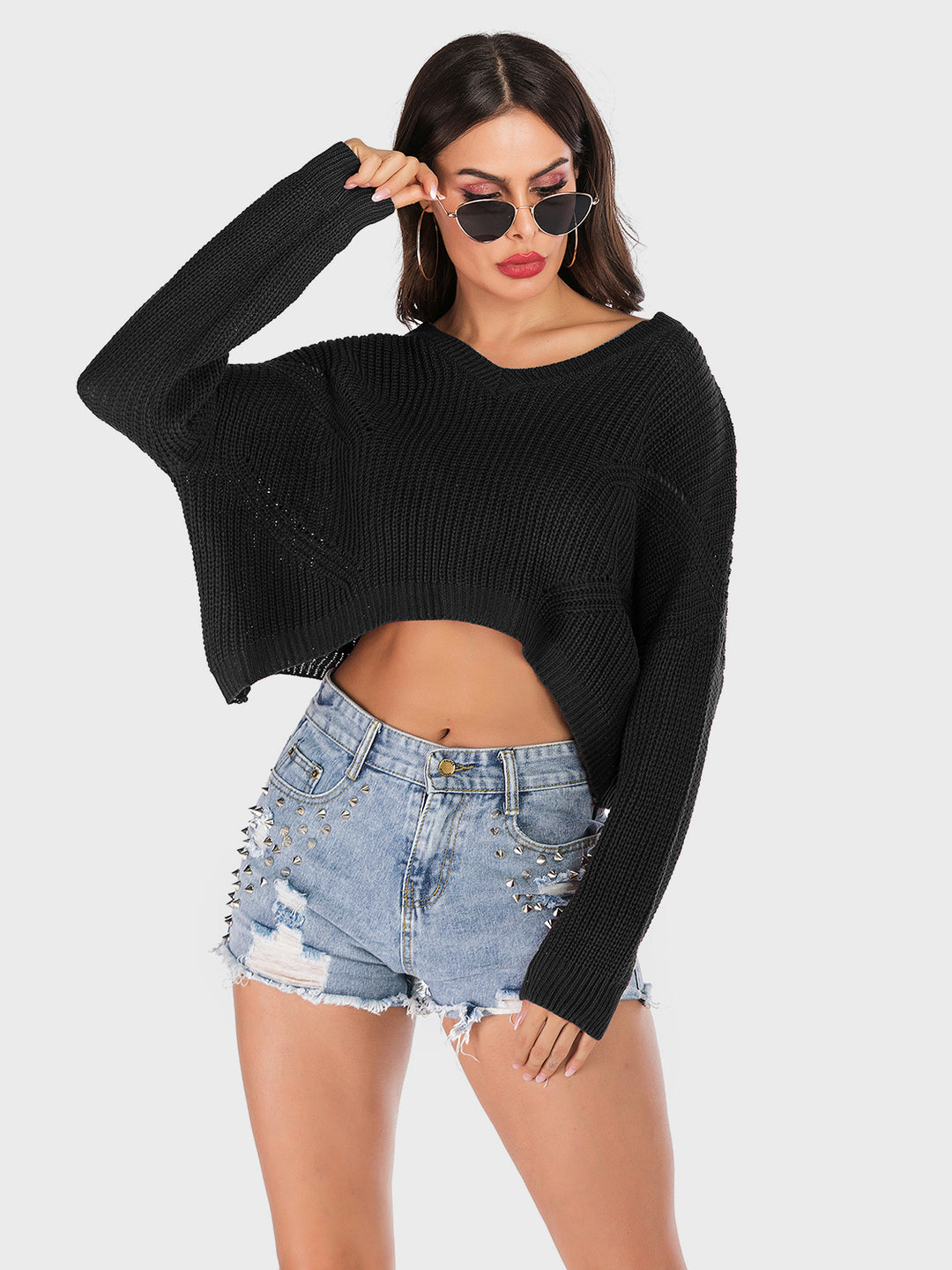 Black V-Neck Long Sleeve Sweater