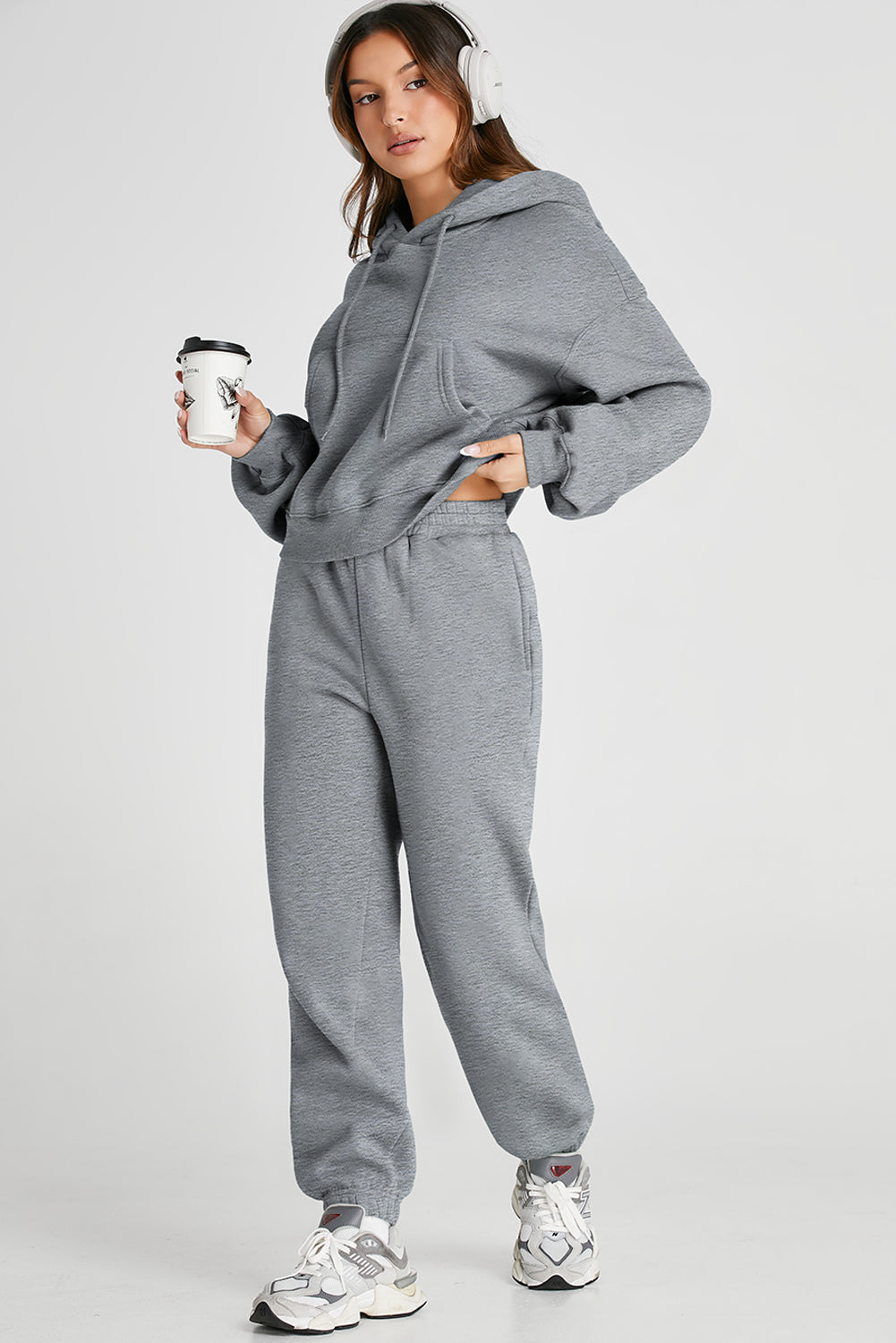 Hoodie and Pants Active Outfit Set Grey