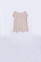 Boat Neck Ribbed Sweater with Cap Sleeves in Beige