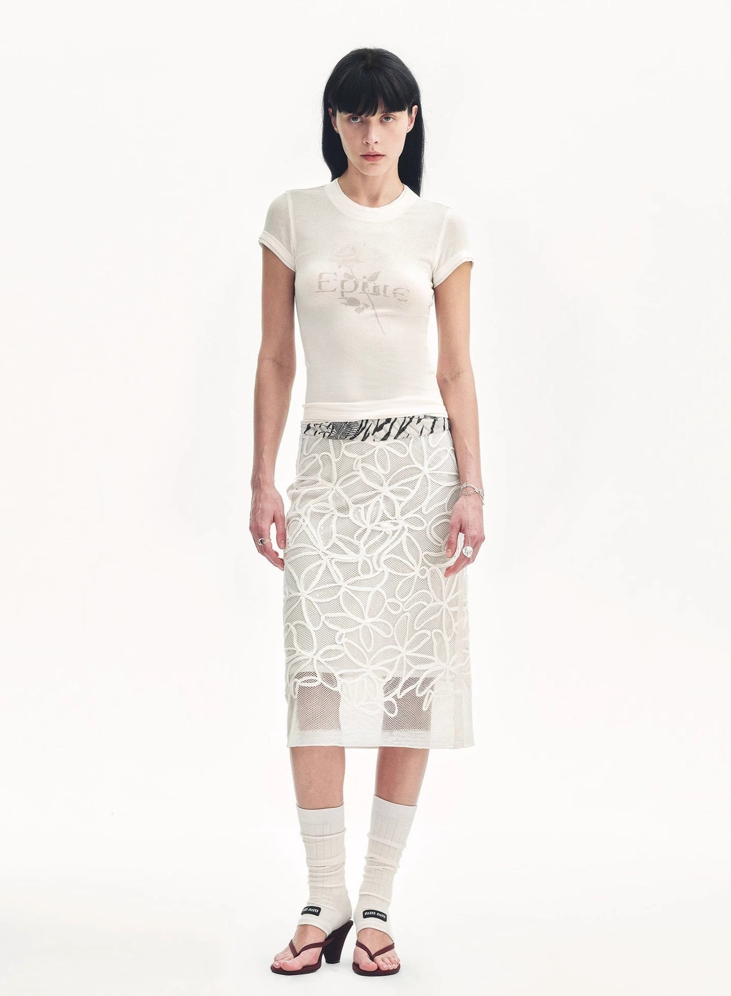 Tencel Acetate Fake Two-Piece Slim Fit Straight Shoulder T-Shirt 'Memory Navigation'