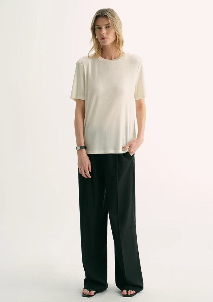 Loose Fit Cashmere Round Neck Short Sleeve Top 'Soft Cloud'