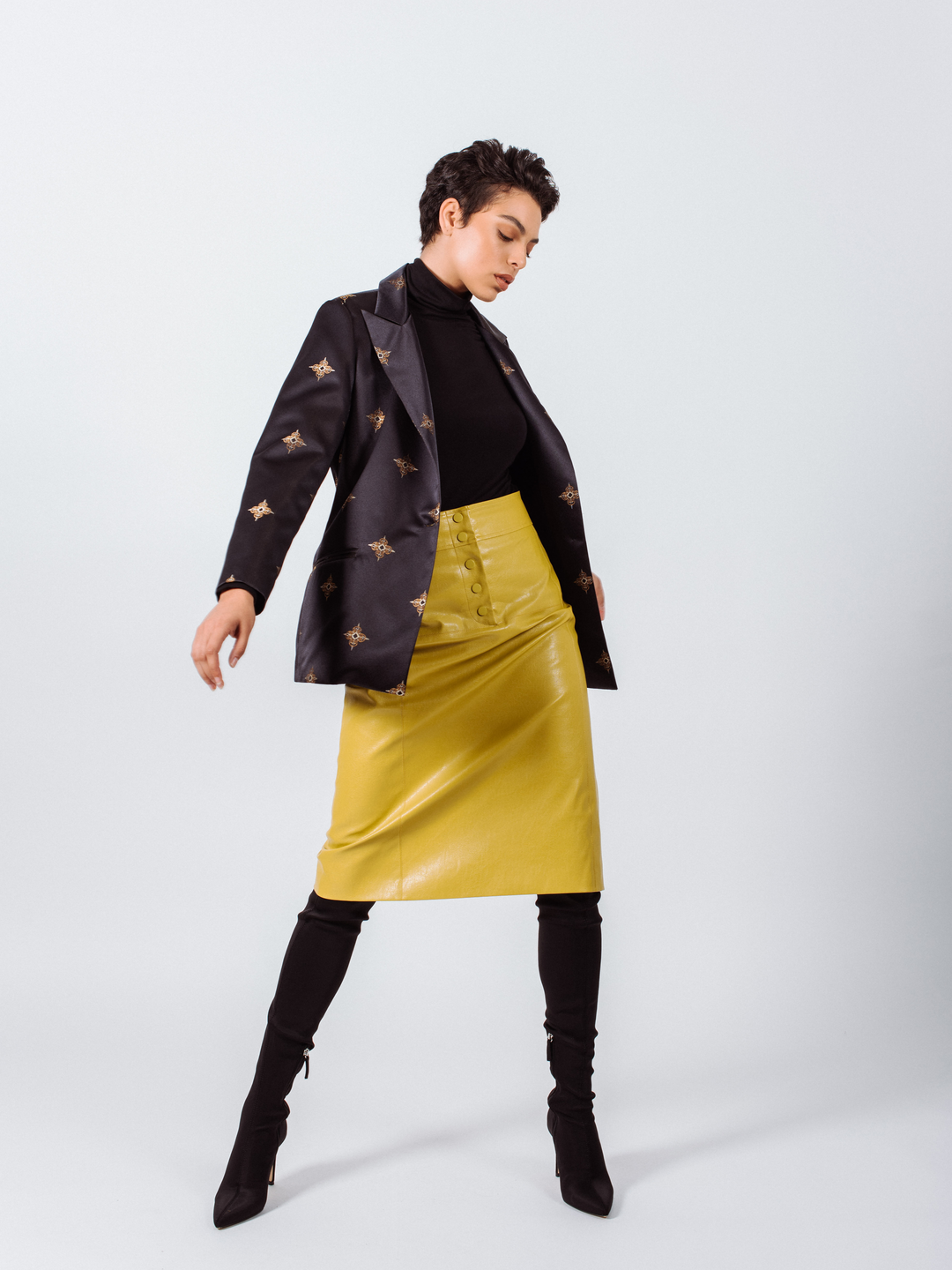 Power Woman Mustard Leather Skirt