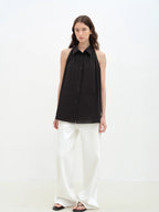 Stand-Up Collar Sleeveless Striped Shirt 'Poland Island' Pure Cotton