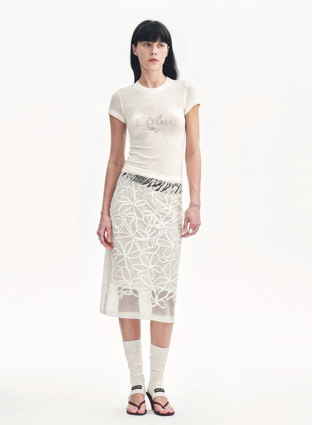 Tencel Acetate Fake Two-Piece Slim Fit Straight Shoulder T-Shirt 'Memory Navigation'