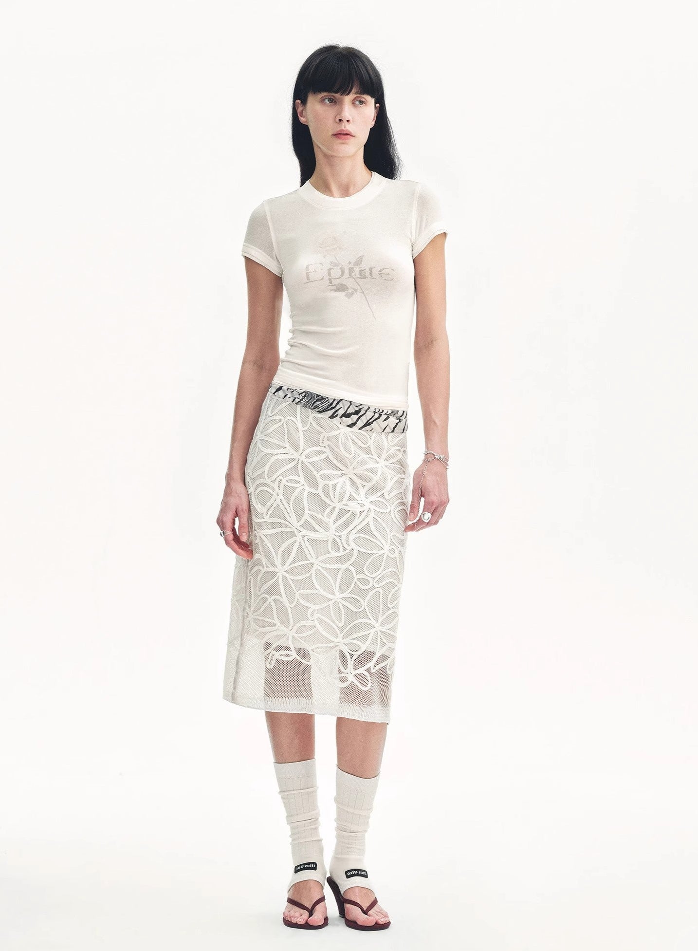 Tencel Acetate Fake Two-Piece Slim Fit Straight Shoulder T-Shirt 'Memory Navigation'