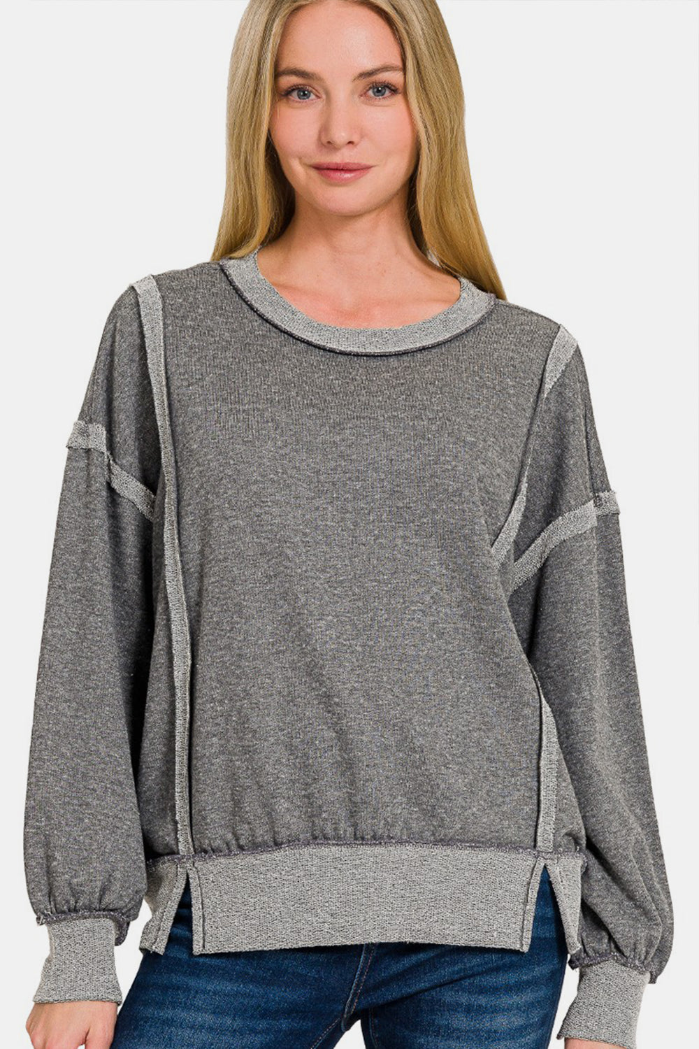 Grey Washed Exposed-Seam Sweatshirt