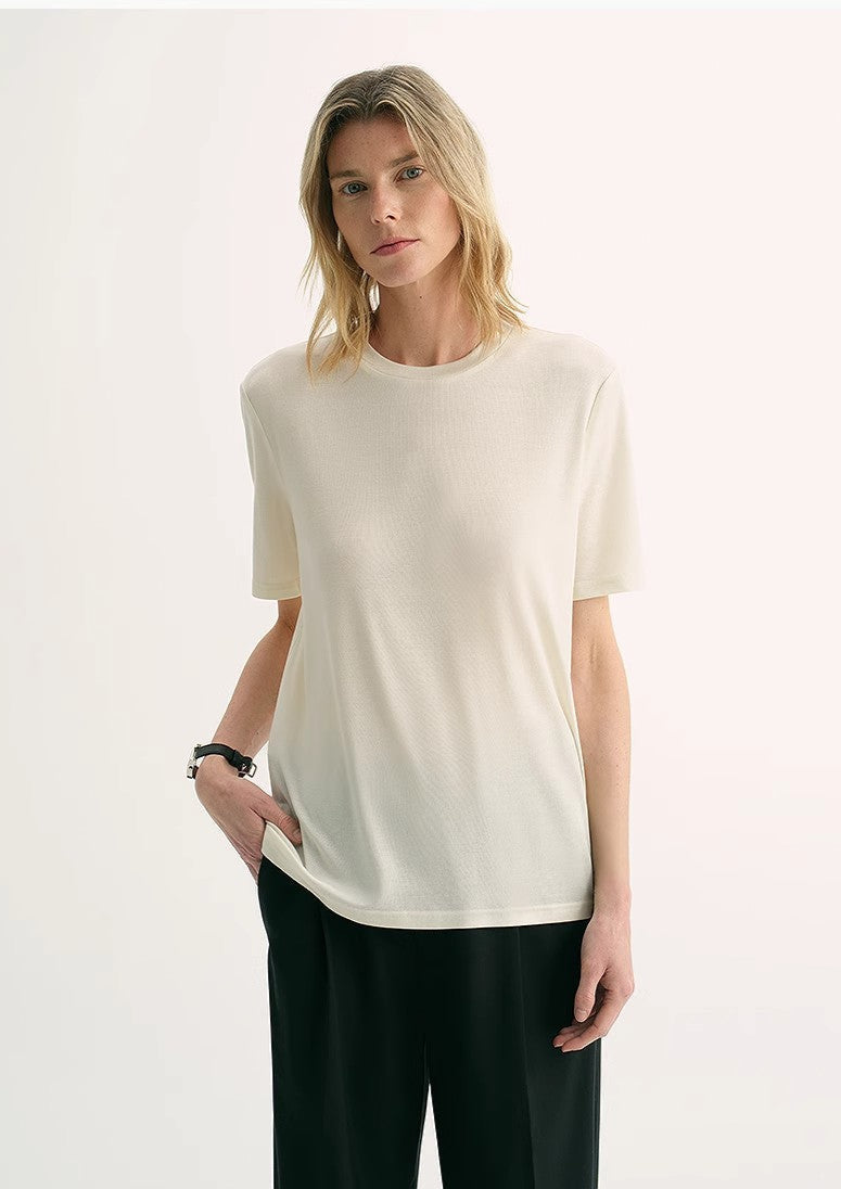 Loose Fit Cashmere Round Neck Short Sleeve Top 'Soft Cloud'