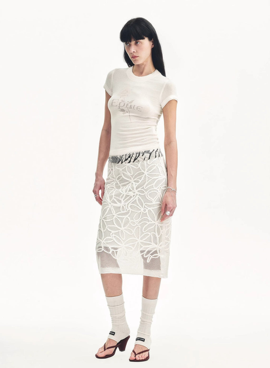 Tencel Acetate Fake Two-Piece Slim Fit Straight Shoulder T-Shirt 'Memory Navigation'