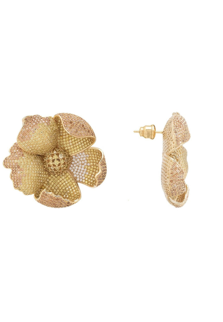 Poppy Flower Lemon Earrings Gold