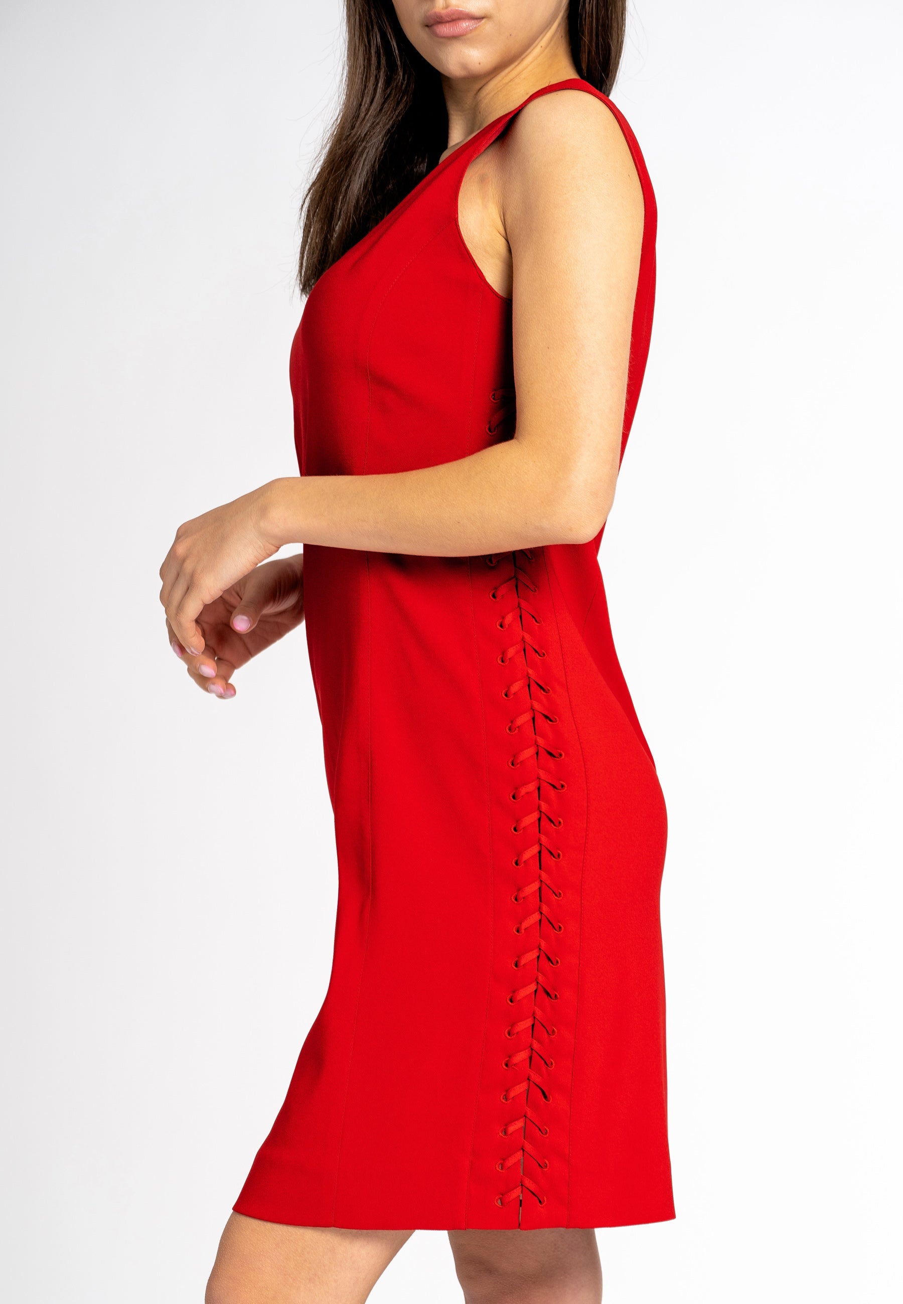 Marta Red Midi Dress with Lace
