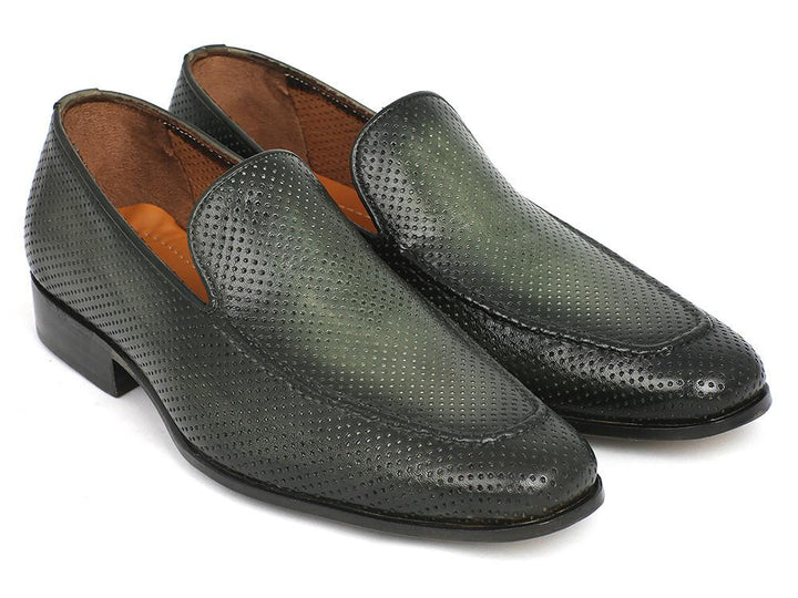 Paul Parkman Perforated Leather Loafers Green