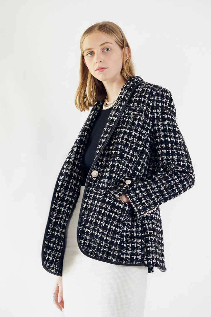 Power Woman Black & White Tweed Checkers Jacket