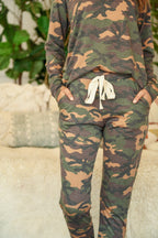 Brushed Camouflage Top and Joggers Set with Self Tie