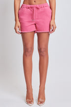 Pink Full Size Drawstring Raw Hem Shorts