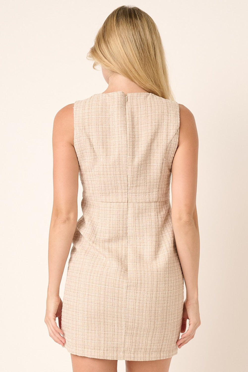 Beige Tweed Sleeveless Mini Dress