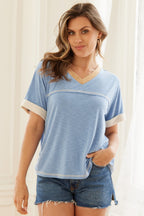 Blue with Contrast Trim Short Sleeve T-Shirt