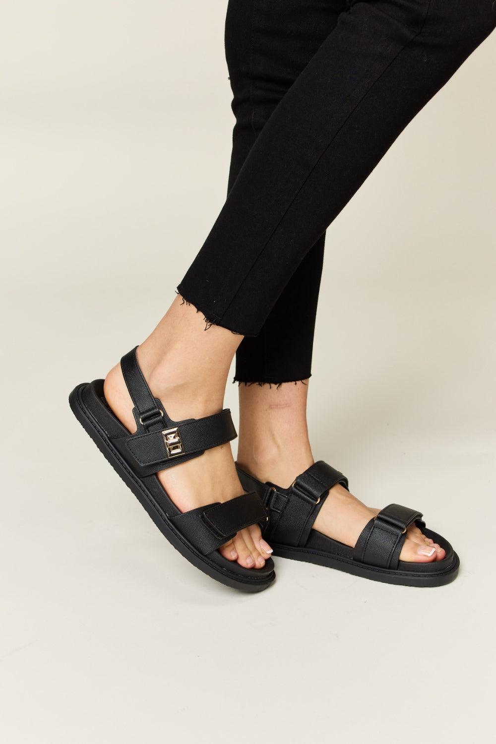 Black Velcro Double Strap Slingback Sandals