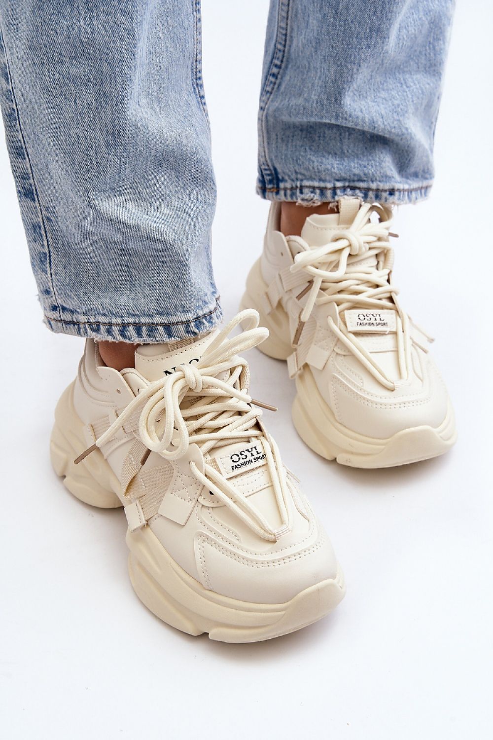 Lace-Up Sport Shoes in Beige