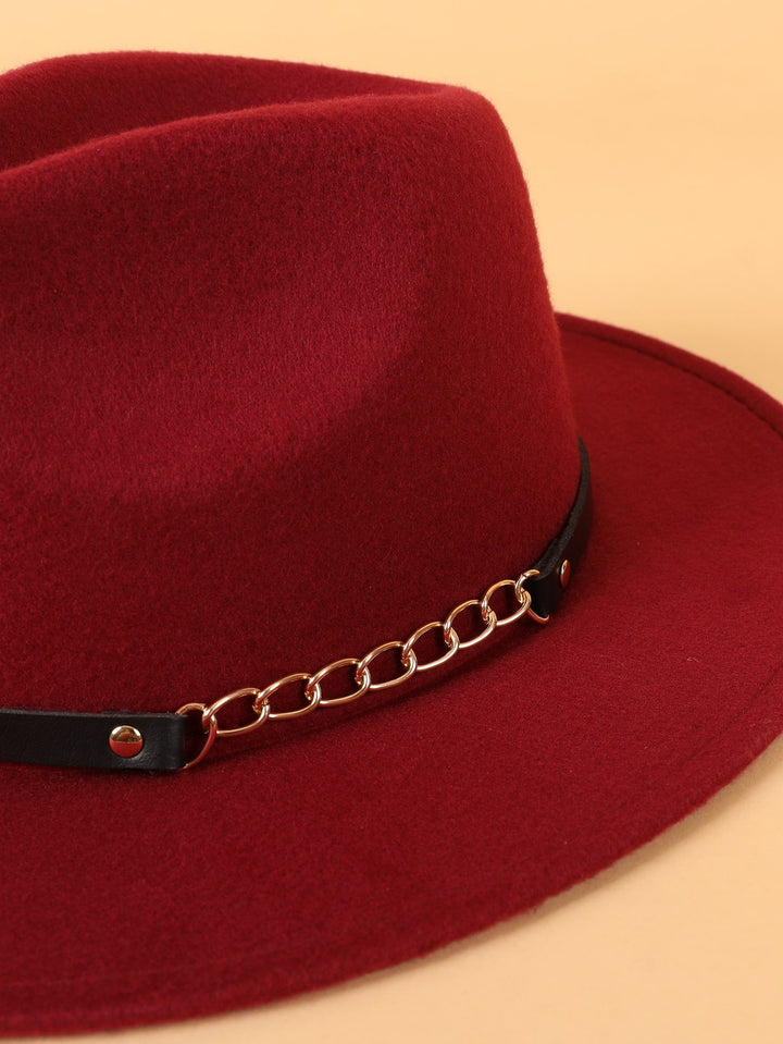 Let's Link Up Belted Chain Fedora Hat Burgundy