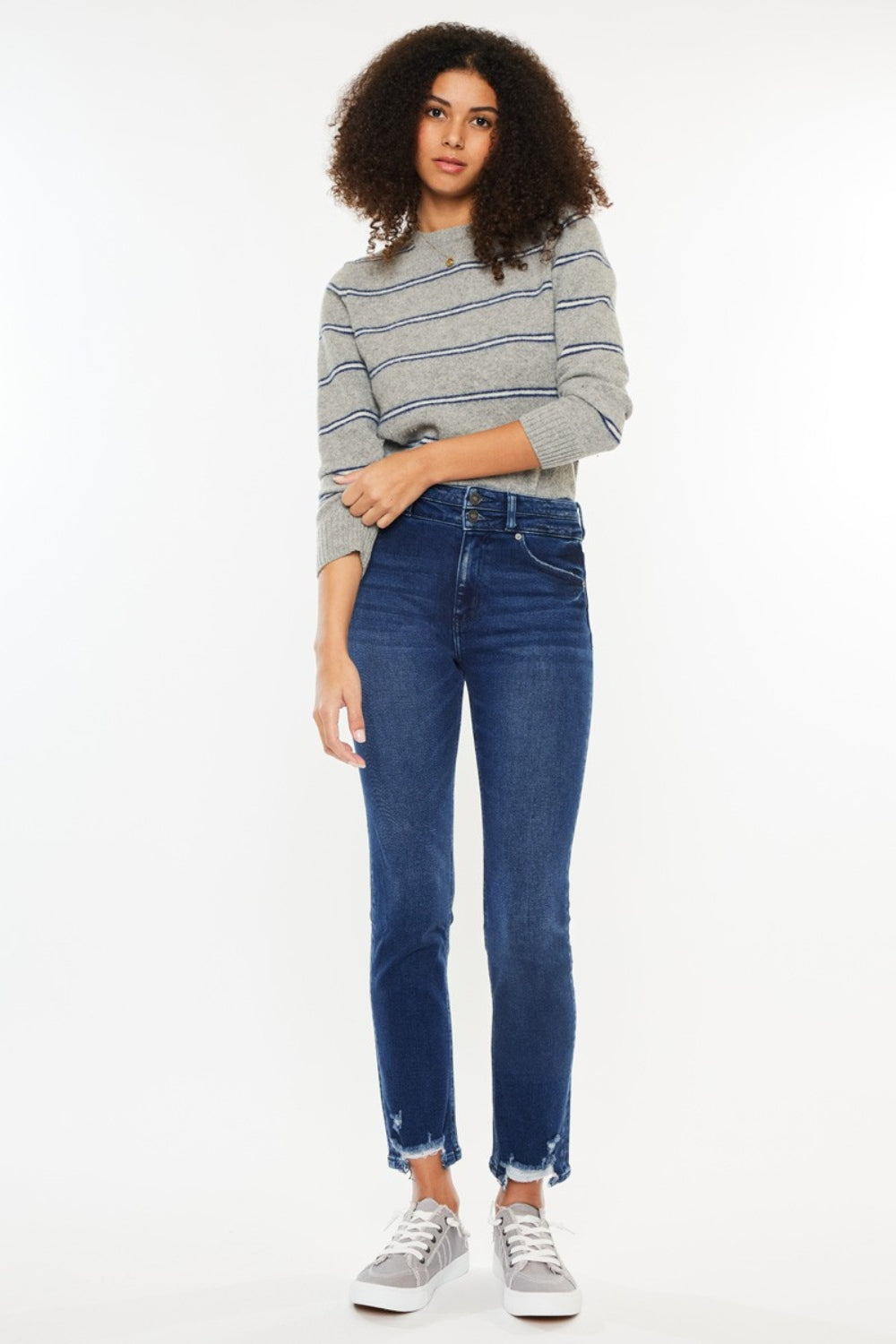 Dark Blue High Rise Slim Straight Jeans