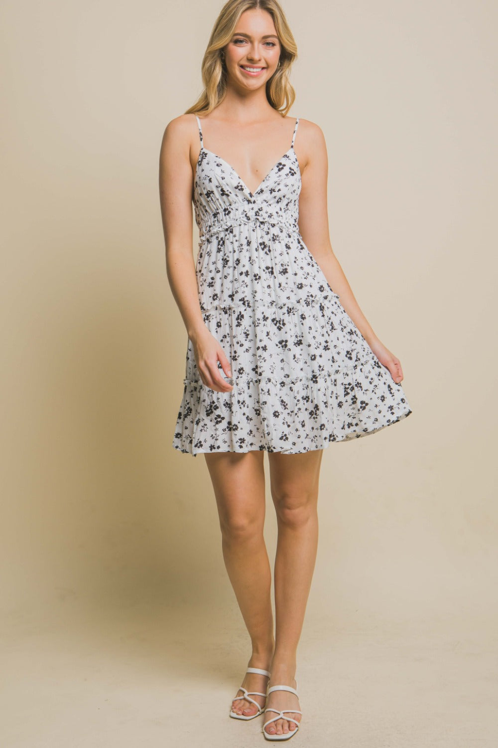 Sleeveless Floral Tiered Cami Mini Dress