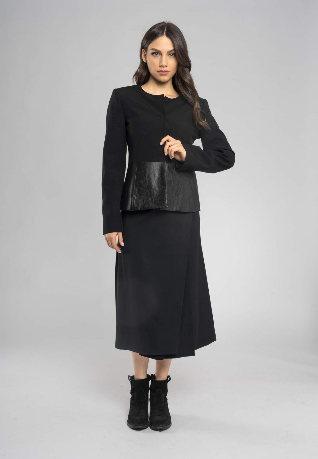 Masha Black a Line Split Midi Skirt